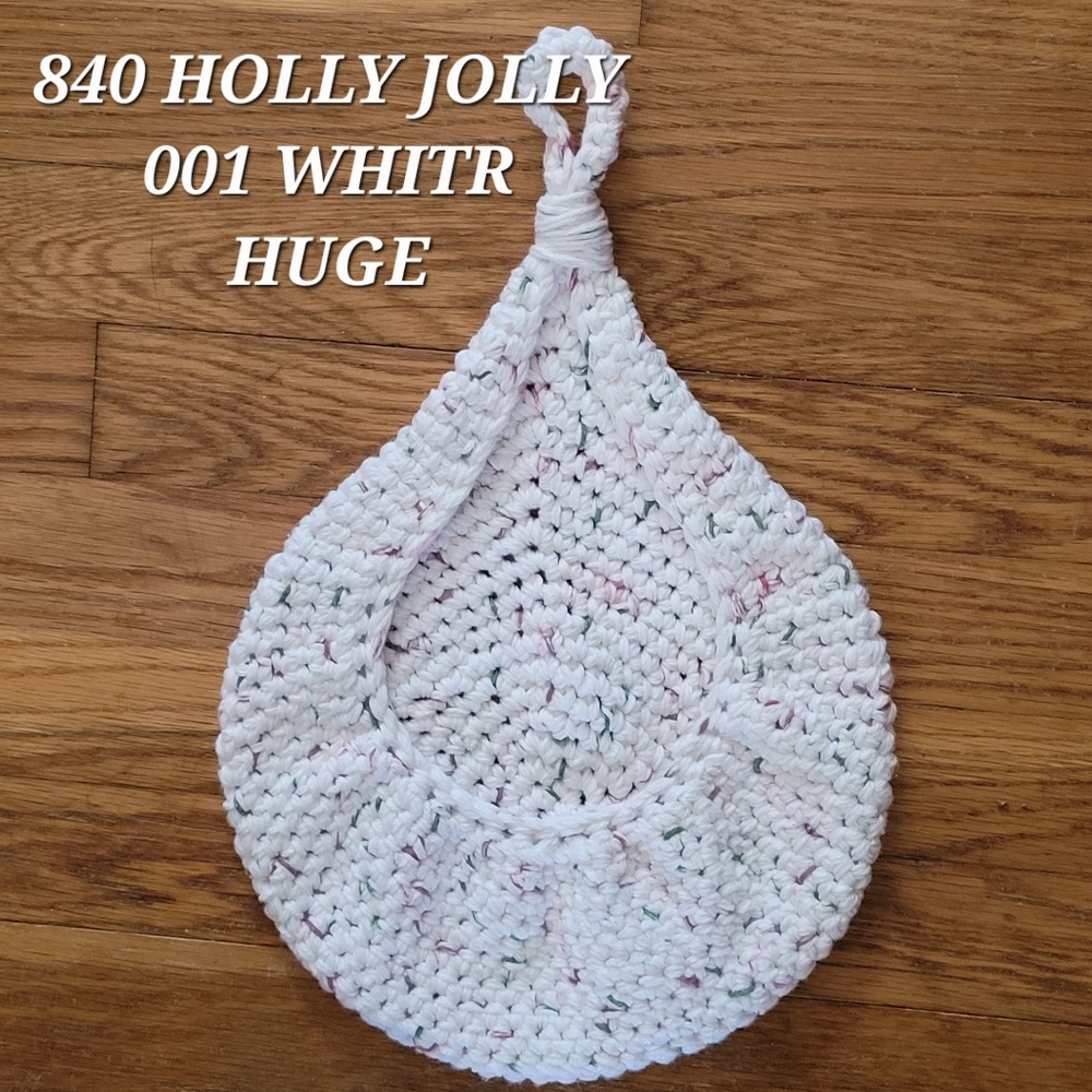 HUGE 122 HIPPI 001 WHITE HANDMADE CROCHETED  HANGING WALL STORAGE BASKET